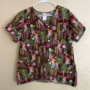Dora the Explorer Nickelodeon Womens Sz L Scrubs Top w/pockets